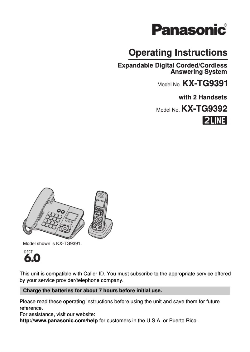 Page n°1 - Manuel utilisateur Panasonic KX-TG9391T