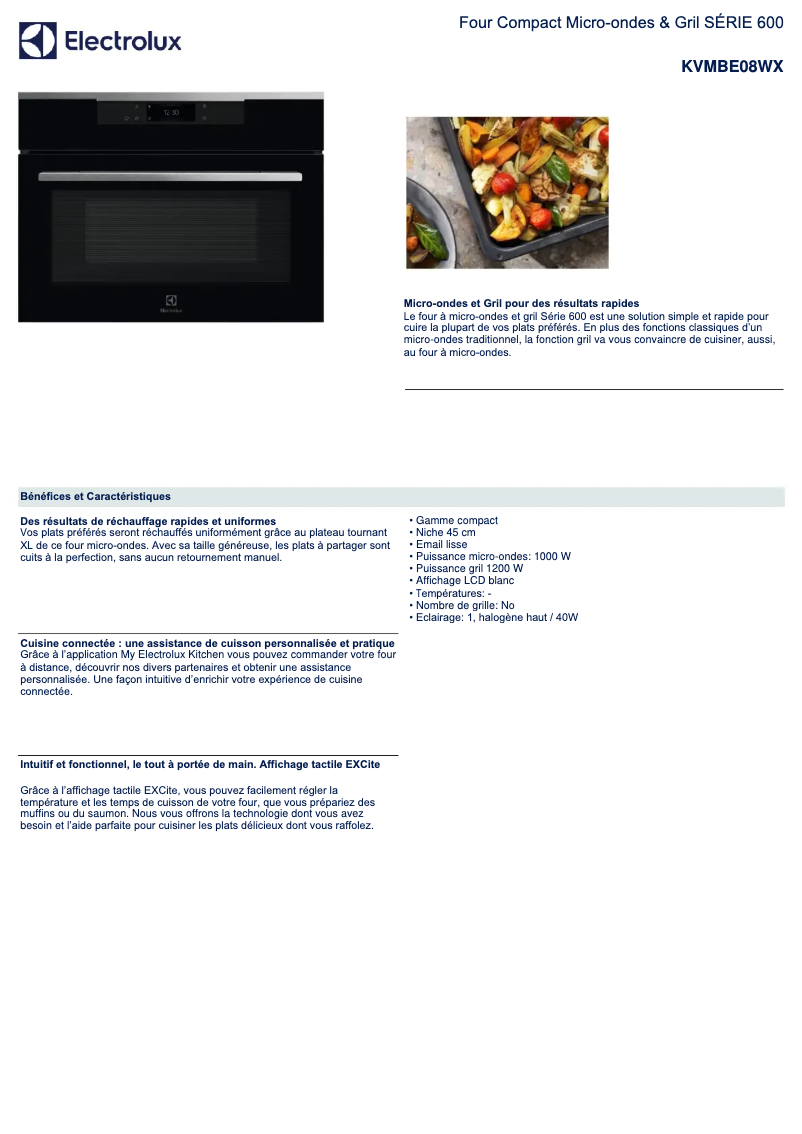 Page n°1 - Fiche technique Electrolux KVMBE08WX