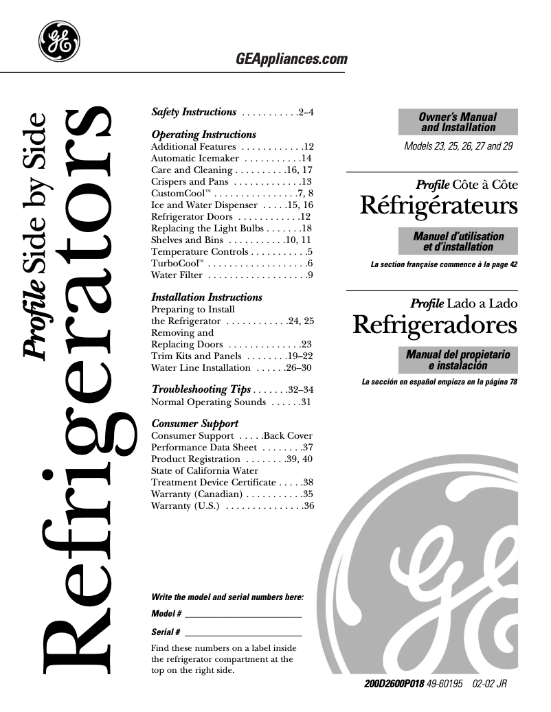 Page 1 de la notice Guide d'installation GE PSS29NHMWW