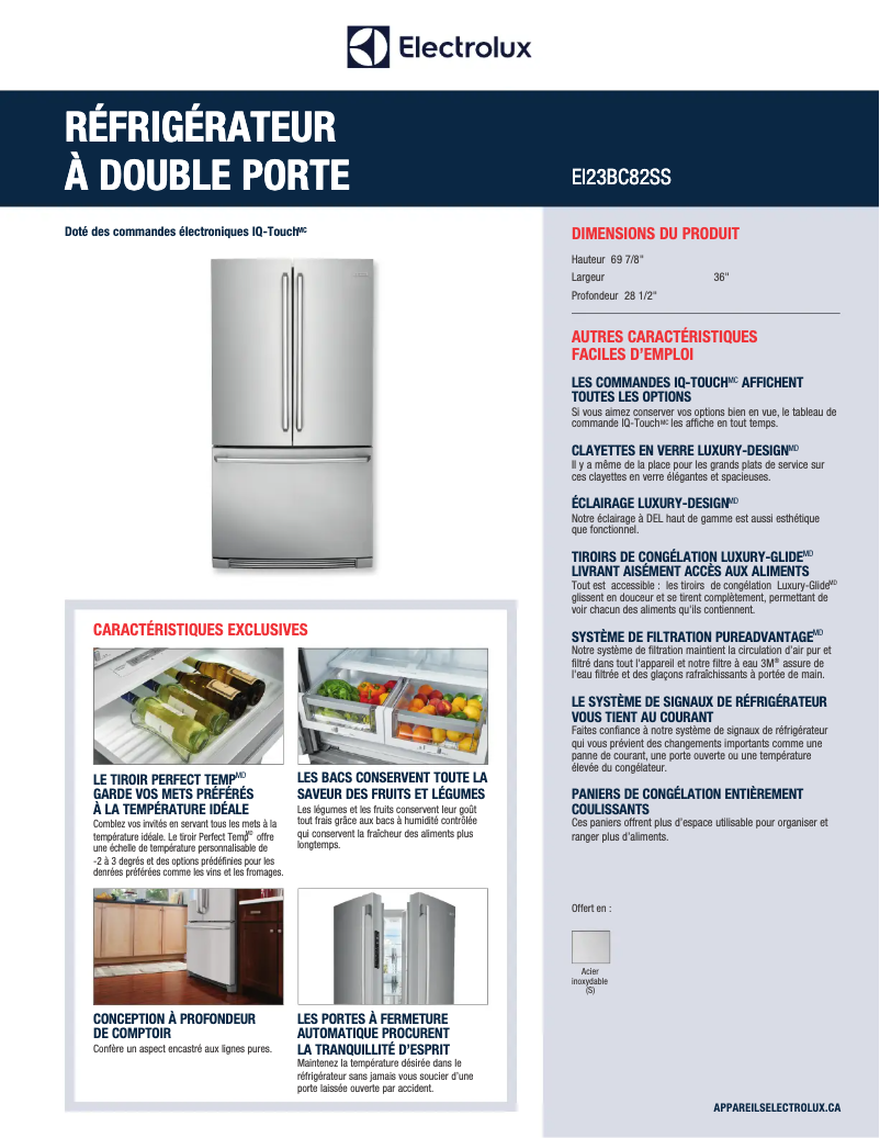 Page 1 de la notice Fiche technique Electrolux EI23BC82SS