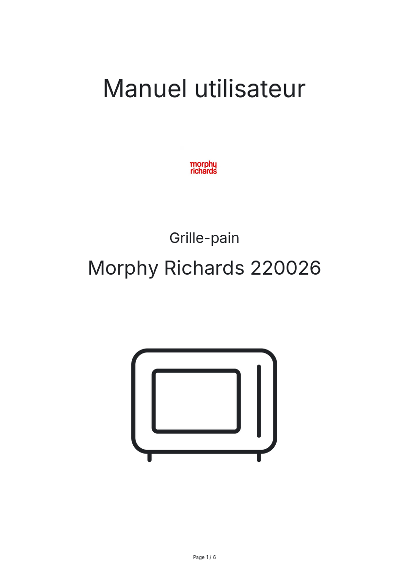 Page n°1 - Manuel utilisateur Morphy Richards 220026