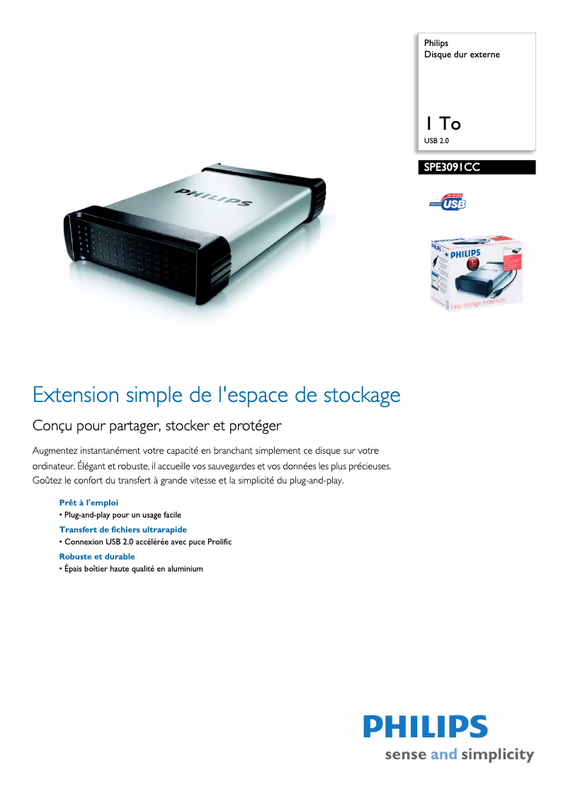 Page n°1 - Fiche technique Philips SPE3091CC
