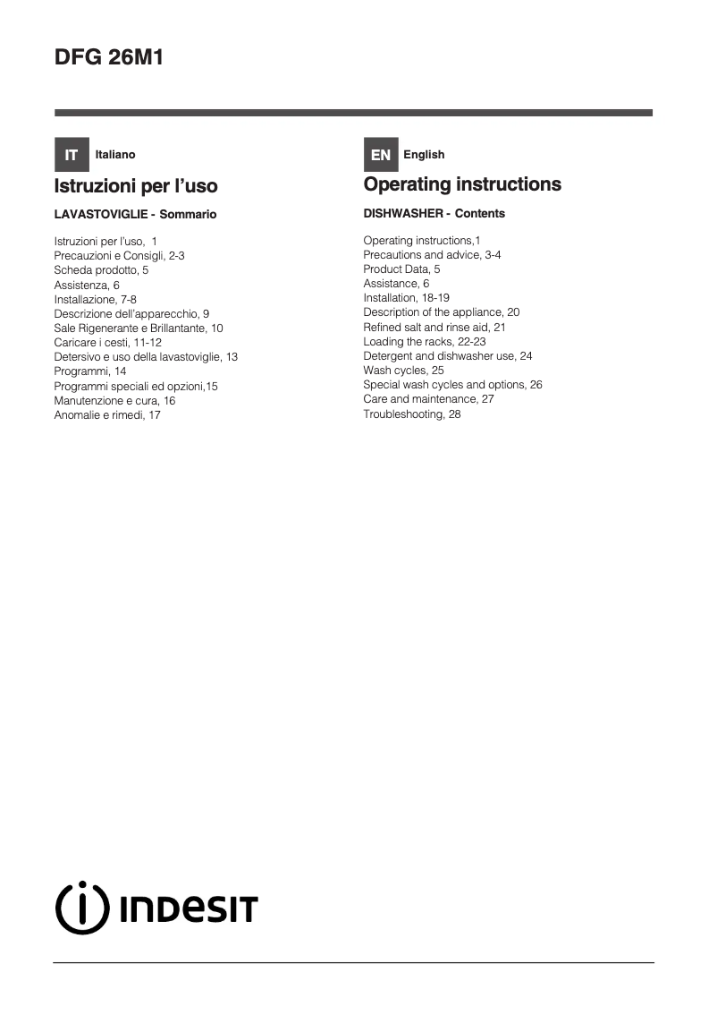 Page n°1 - Manuel utilisateur Indesit DFG 26M1