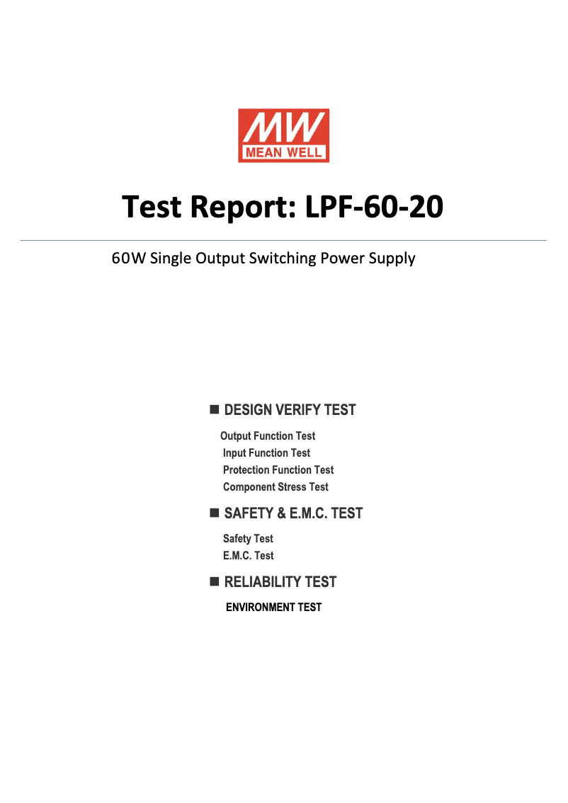 Page n°1 - Fiche technique Mean Well LPF-60-20