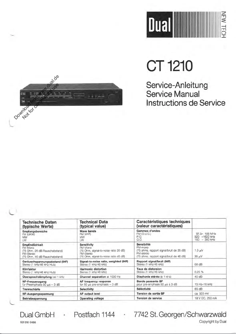 Page n°1 - Manuel utilisateur Dual CT 1210