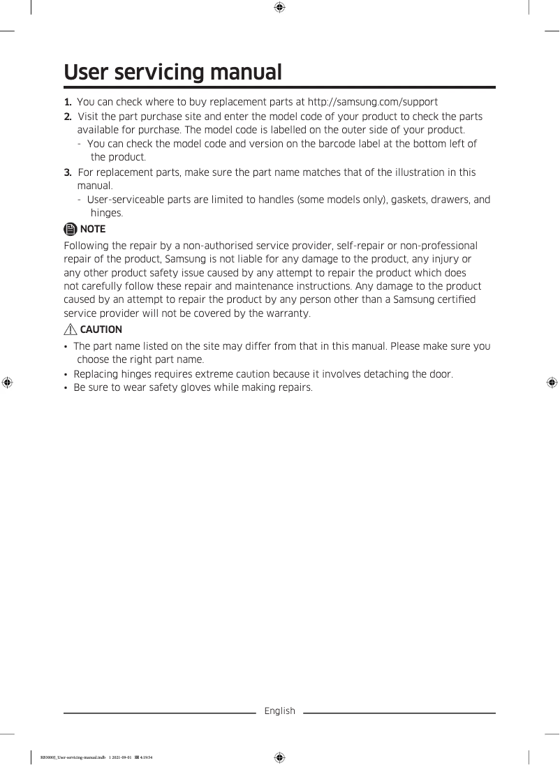 Page 1 de la notice Manuel utilisateur Samsung RB37J502VB1