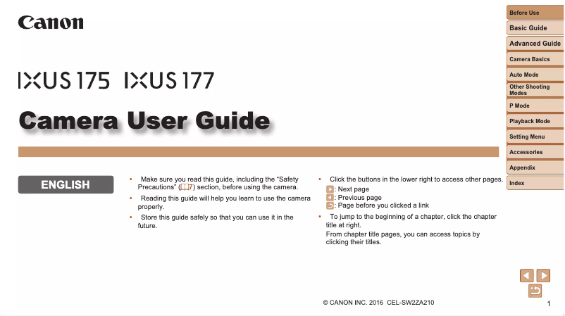 Page 1 de la notice Manuel utilisateur Canon Ixus 177