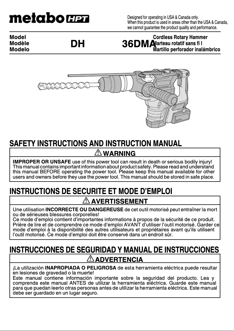 Page 1 de la notice Manuel utilisateur Metabo DH 36DMA