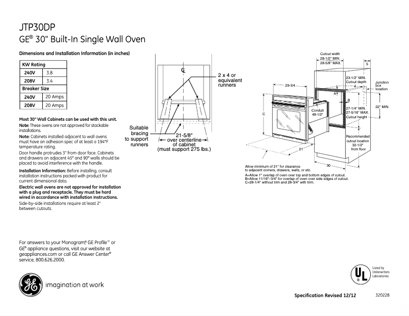 Page n°1 - Fiche technique GE JTP30DPWW
