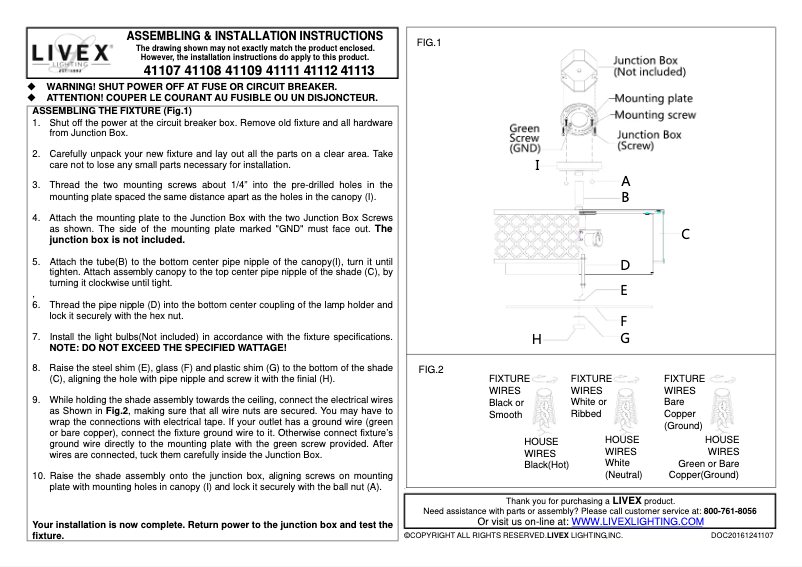 Page 1 de la notice Manuel utilisateur Livex Lighting Arabesque 41109-91