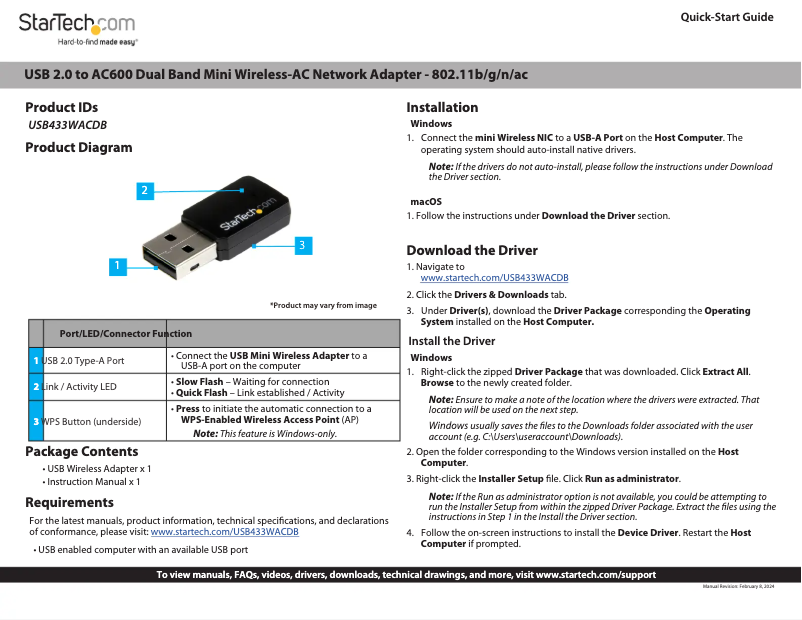 Page 1 de la notice Manuel utilisateur StarTech.com USB433WACDB