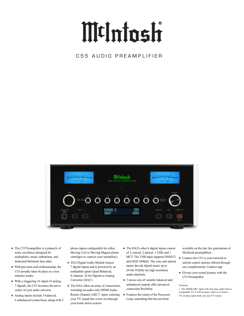 Page 1 de la notice Fiche technique McIntosh C55