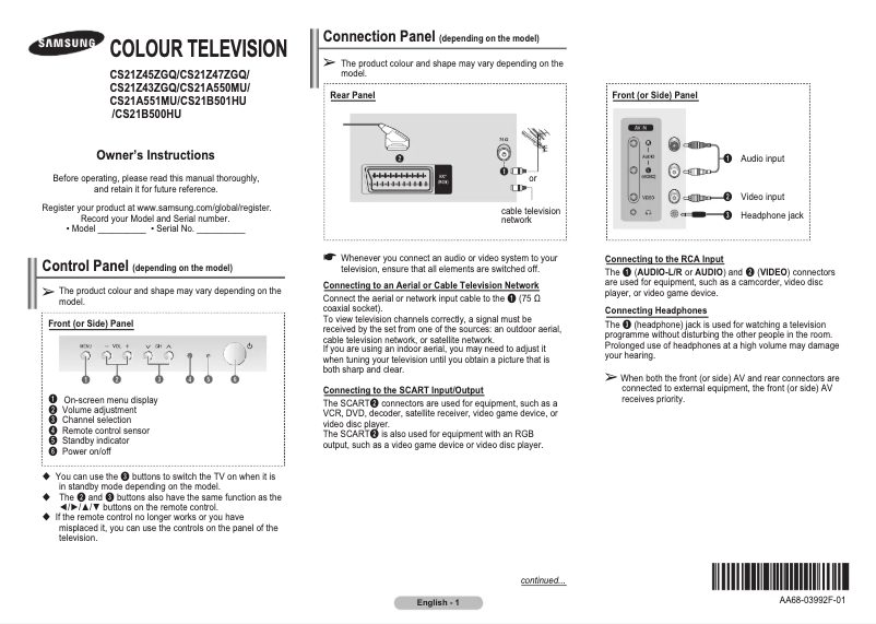 Page 1 de la notice Manuel utilisateur Samsung CS21B500HU