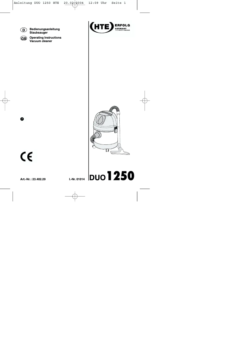 Page n°1 - Manuel utilisateur HTE Erfolg DUO 1250