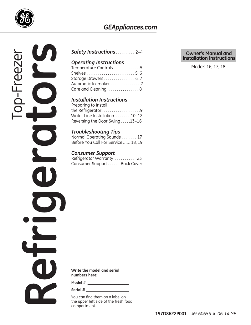 Page 1 de la notice Guide d'installation GE GTJ18GCDSA