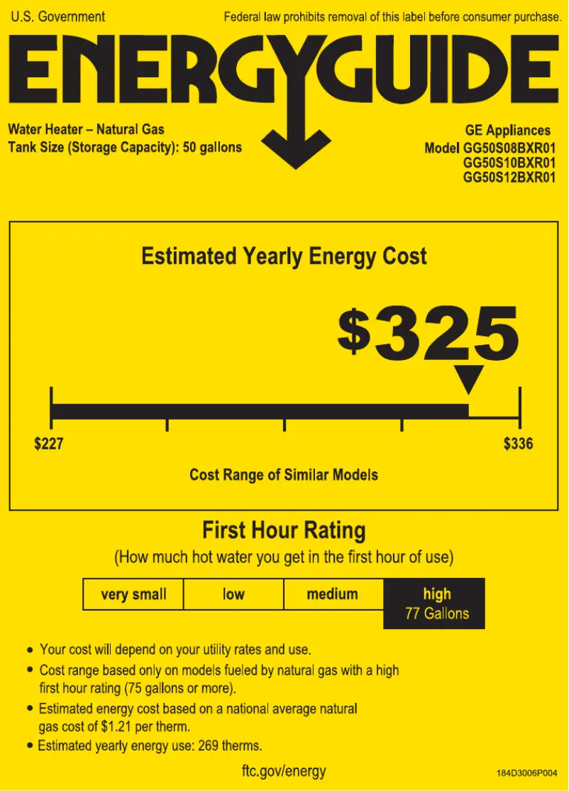 Page 1 de la notice Label énergétique GE GG50S08BXR
