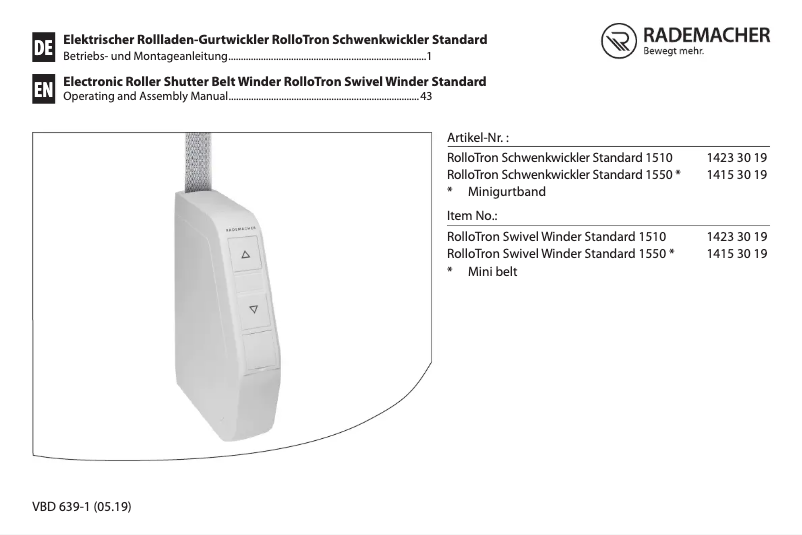 Página 1 del manual Manual de usuario RADEMACHER RolloTron Schwenkwickler Standard 1550