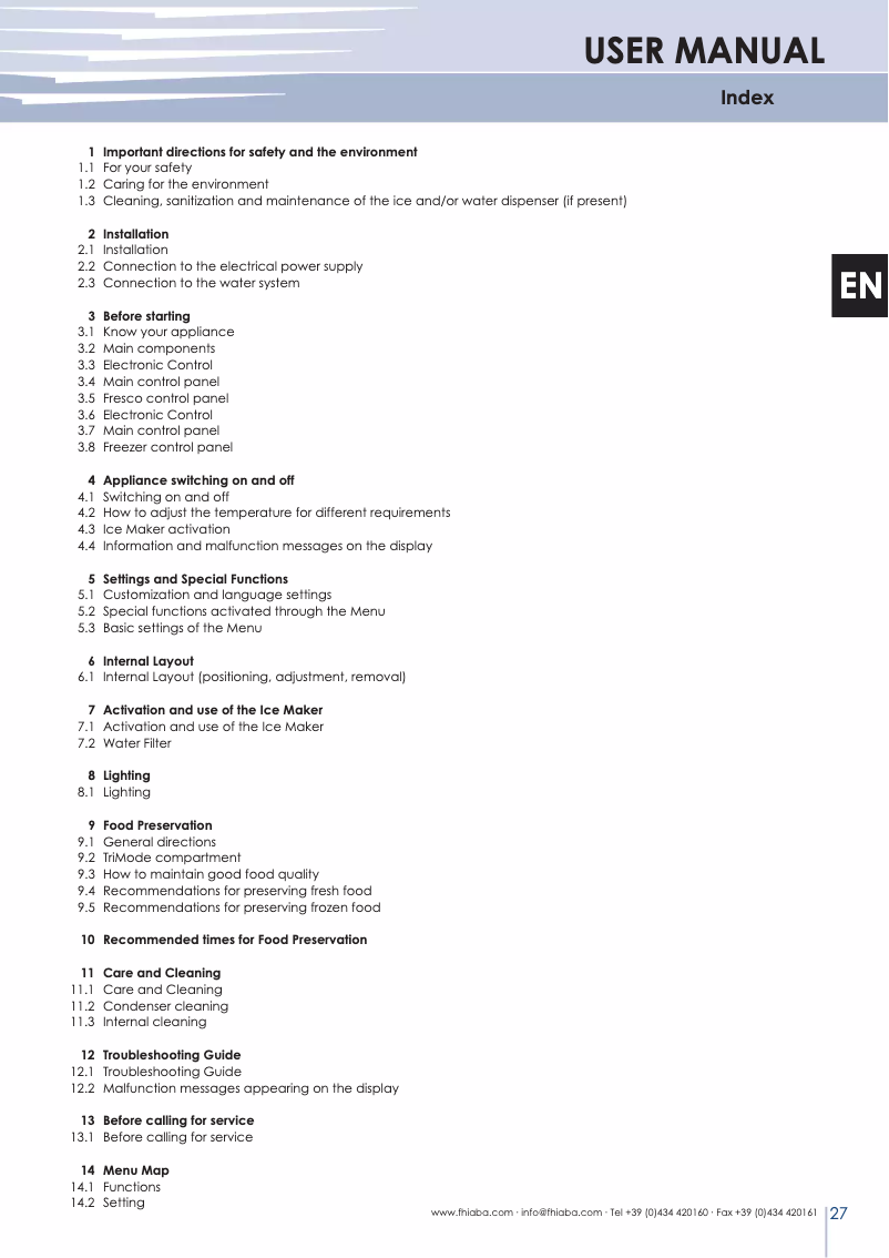 Page 1 de la notice Manuel utilisateur Fhiaba StandPlus MS7490HST/6