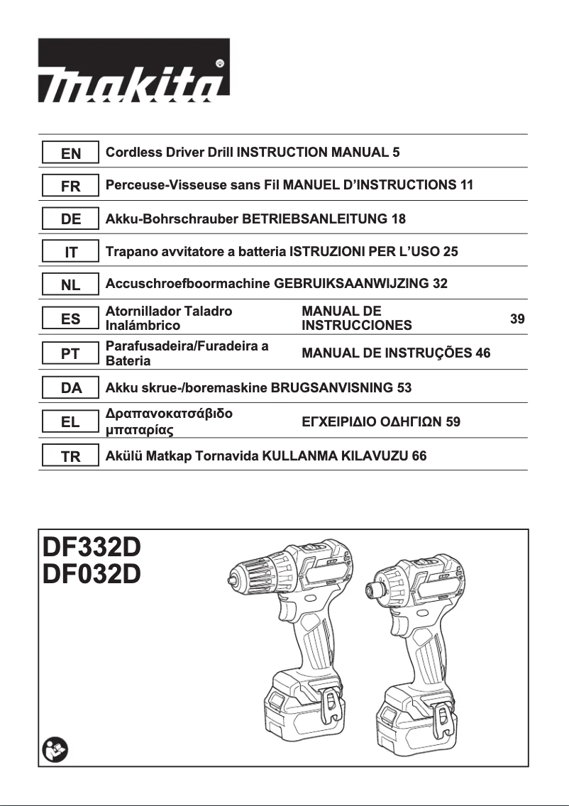 Page 1 de la notice Manuel utilisateur Makita DF332DY1J