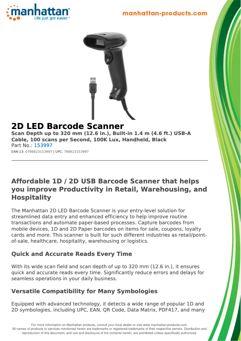 Page 1 de la notice Fiche technique Manhattan 153997