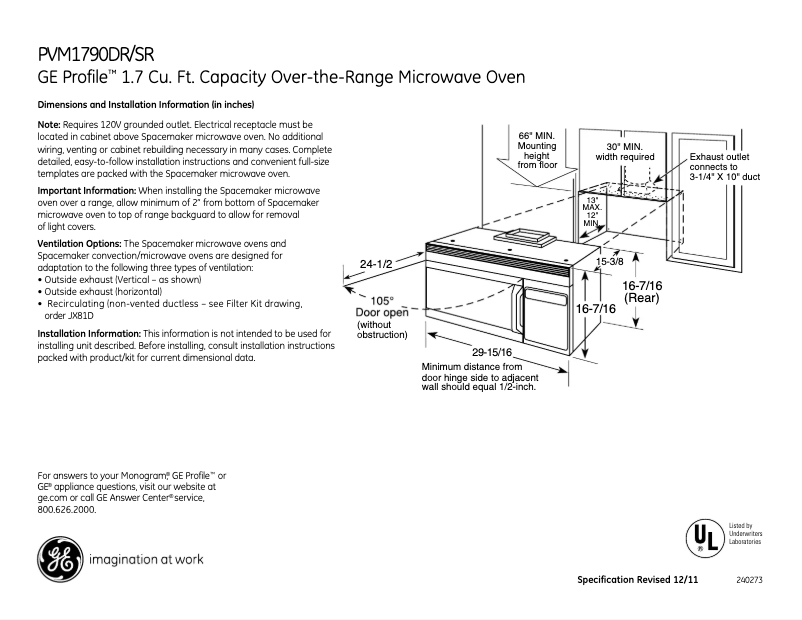 Page n°1 - Fiche technique GE Profile PVM1790SRSS