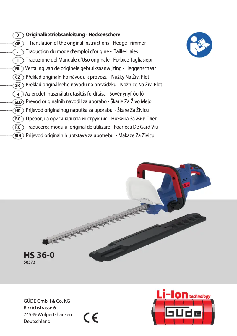 Page 1 de la notice Manuel utilisateur Güde HS 36-0
