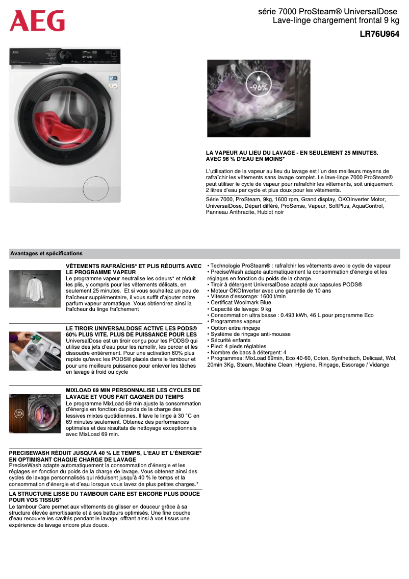 Page n°1 - Fiche technique AEG LR76U964