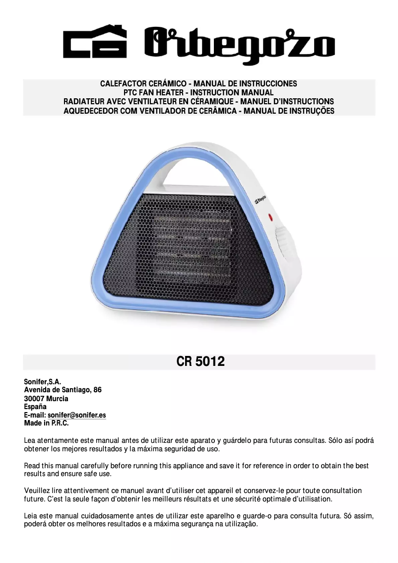 Page 1 de la notice Manuel utilisateur Orbegozo CR 5012