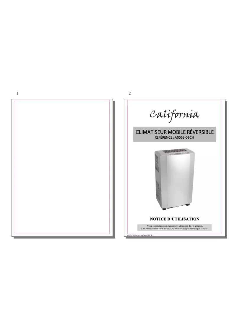 Page n°1 - Manuel utilisateur California A006B-09CH