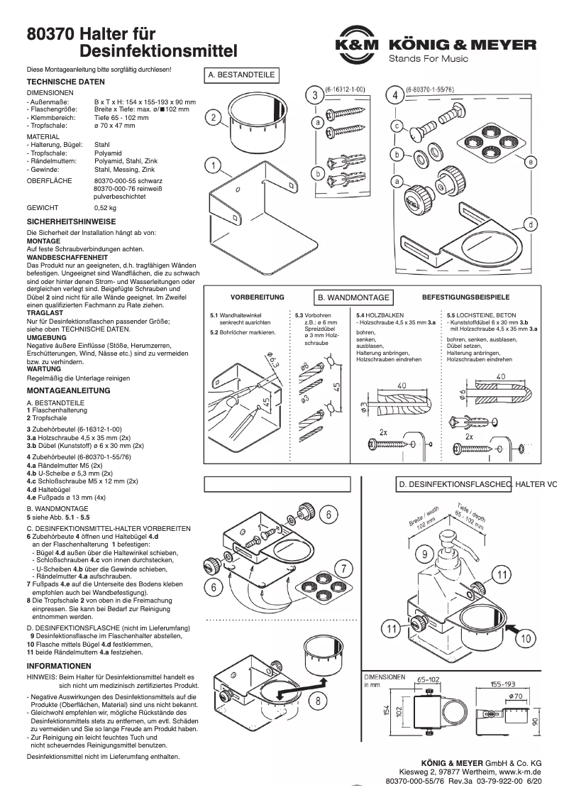 Page 1 de la notice Manuel utilisateur K&M 80370