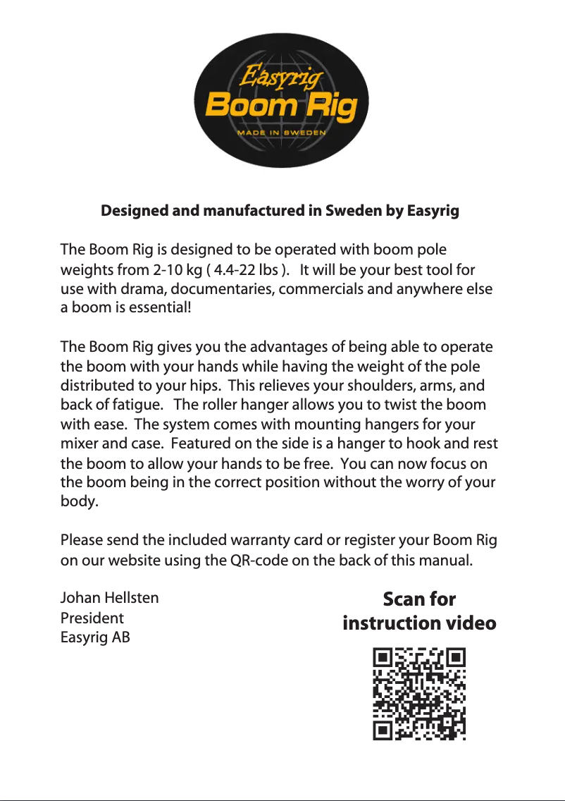 Page n°1 - Manuel utilisateur Easyrig Boom Rig
