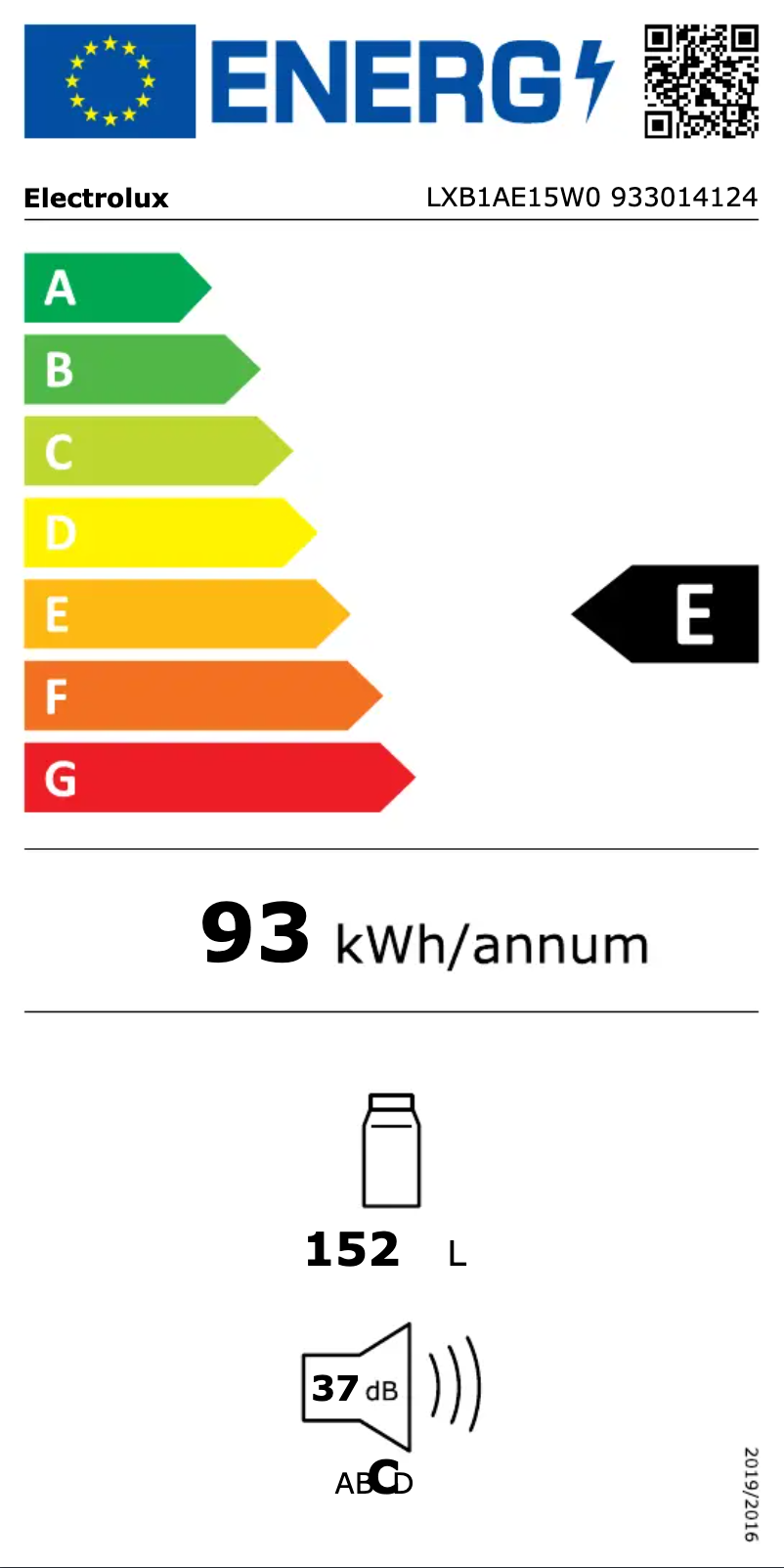 Page n°1 - Label énergétique Electrolux LXB1AE15W0