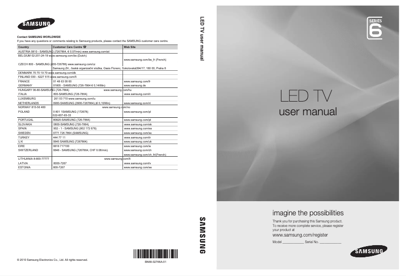 Page 1 de la notice Manuel utilisateur Samsung UE46C6000RP