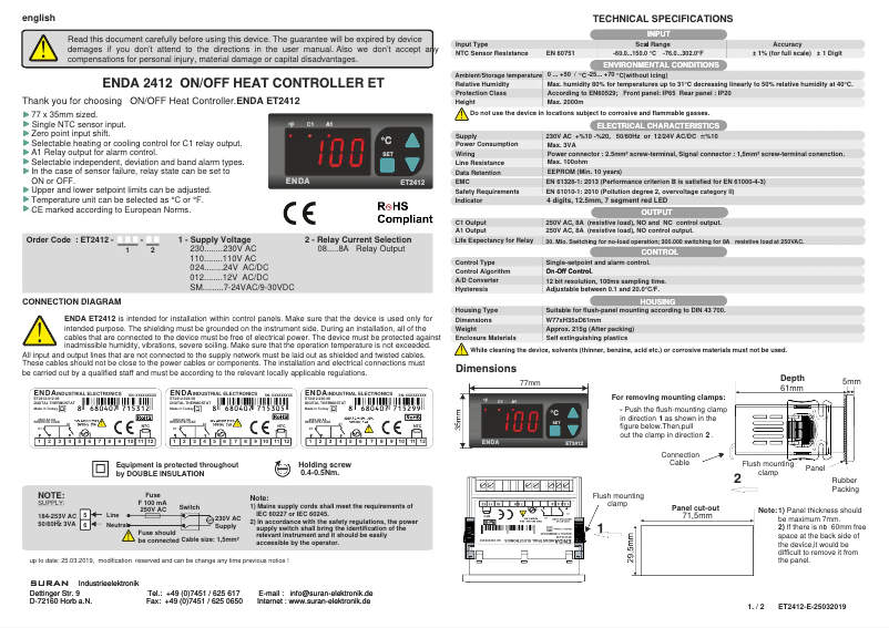 Page 1 de la notice Manuel utilisateur Enda ET2412