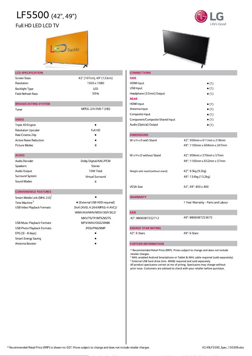 Image de la première page du manuel de l'appareil 49LF5500
