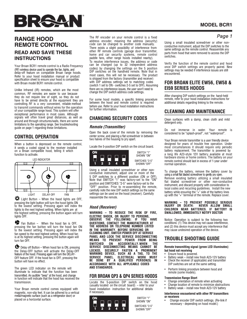 Image de la première page du manuel de l'appareil BCR1