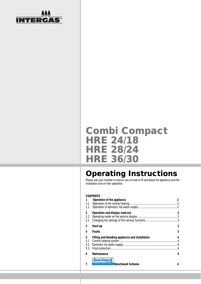 Page 1 de la notice Manuel utilisateur Intergas Combi Compact HRE 28/24