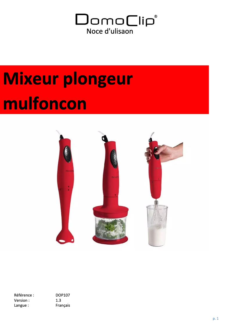 Page n°1 - Manuel utilisateur Domoclip DOP107