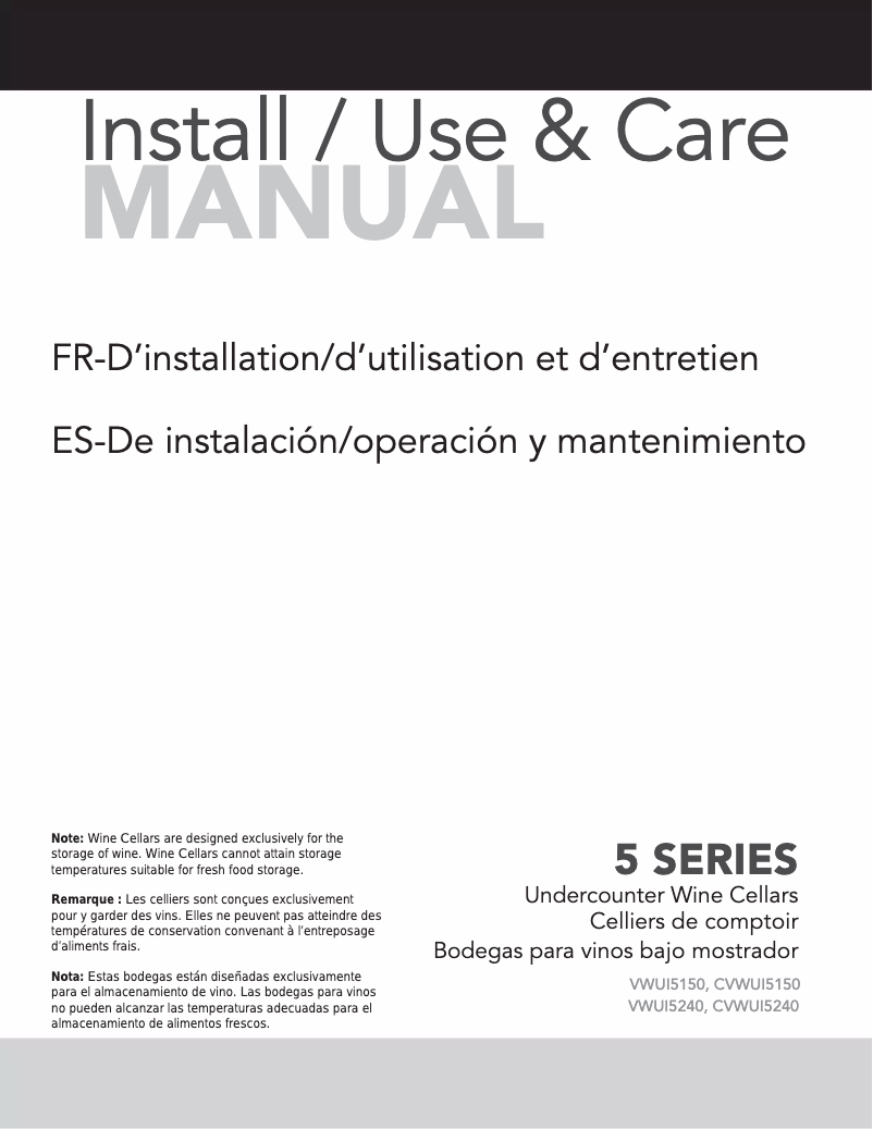 Image de la première page du manuel de l'appareil VWUI5150GRSS