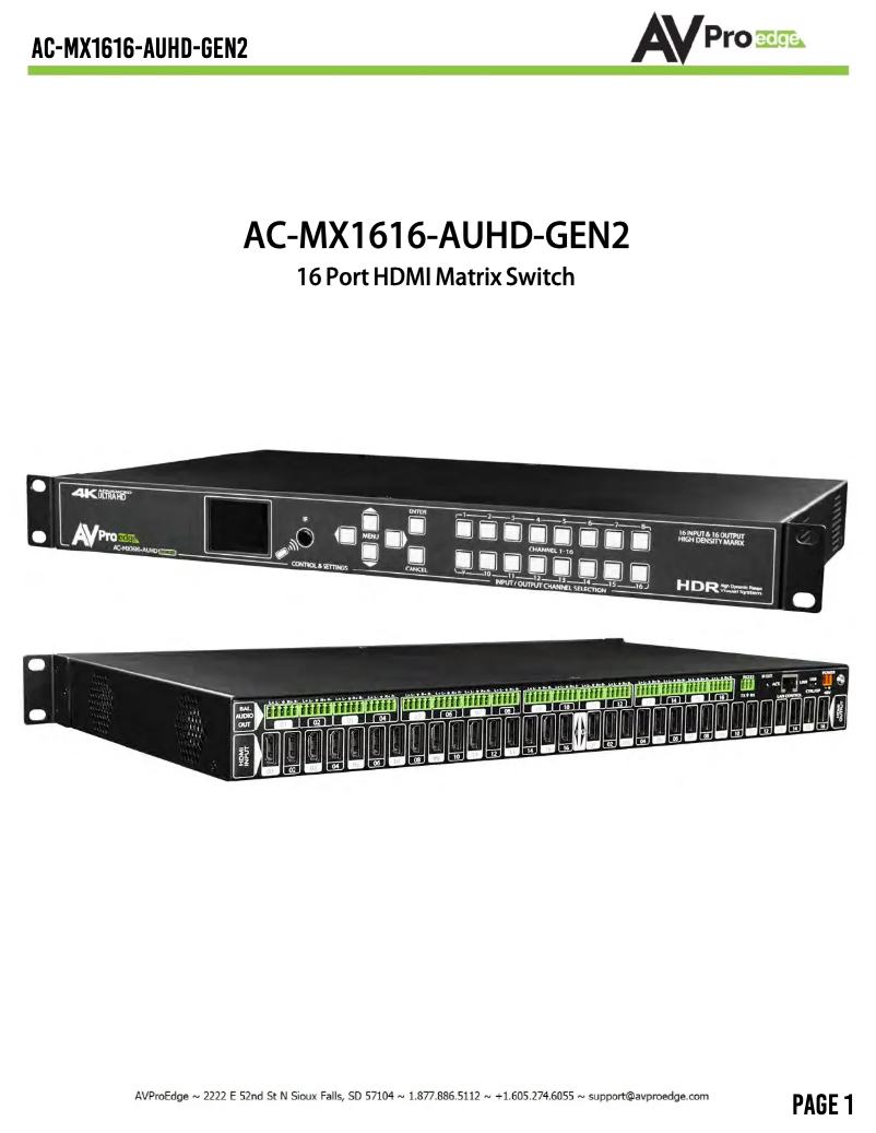 Image de la première page du manuel de l'appareil AC-MX1616-AUHD-GEN2