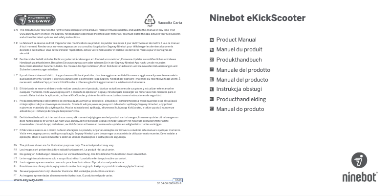 Page 1 de la notice Manuel utilisateur Segway Ninebot KickScooter C2 Pro