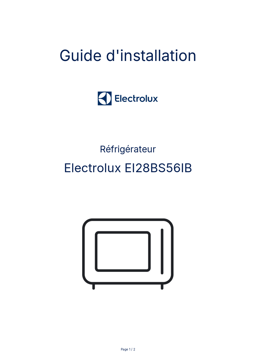 Page n°1 - Guide d'installation Electrolux EI28BS56IB