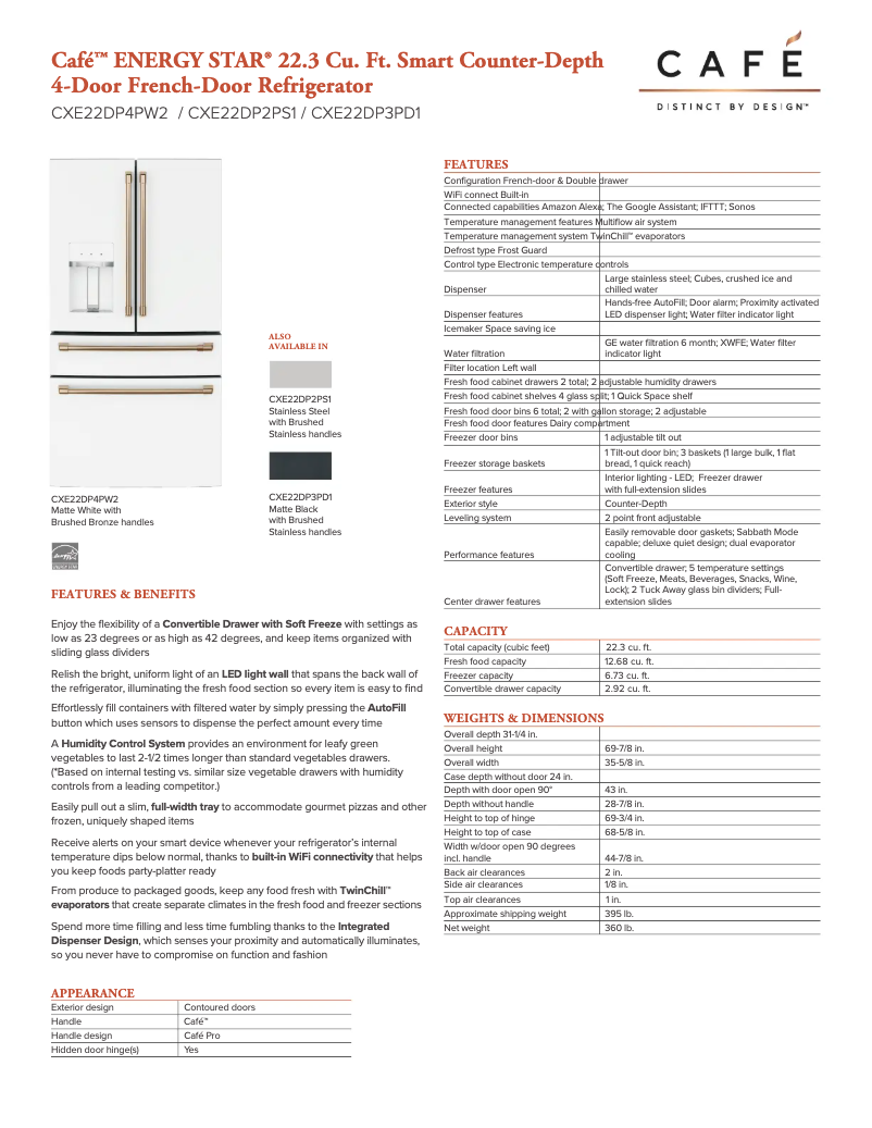 Page n°1 - Fiche technique GE CXE22DP3PD1