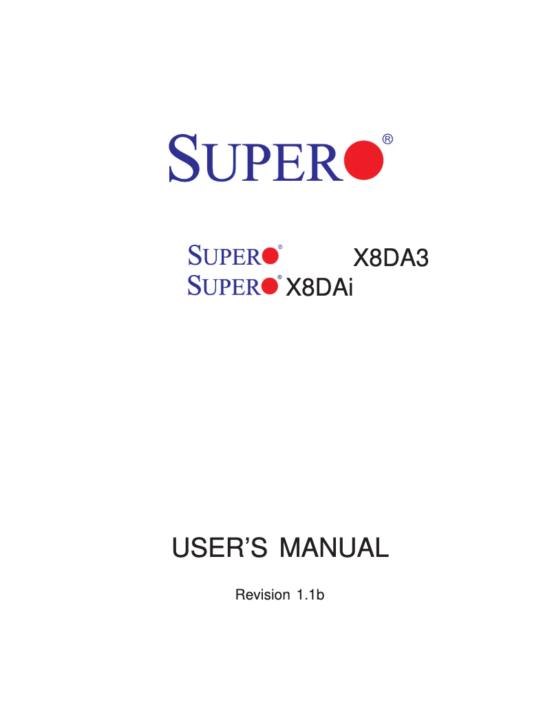 Page n°1 - Manuel utilisateur Supermicro MBD-X8DAI-B