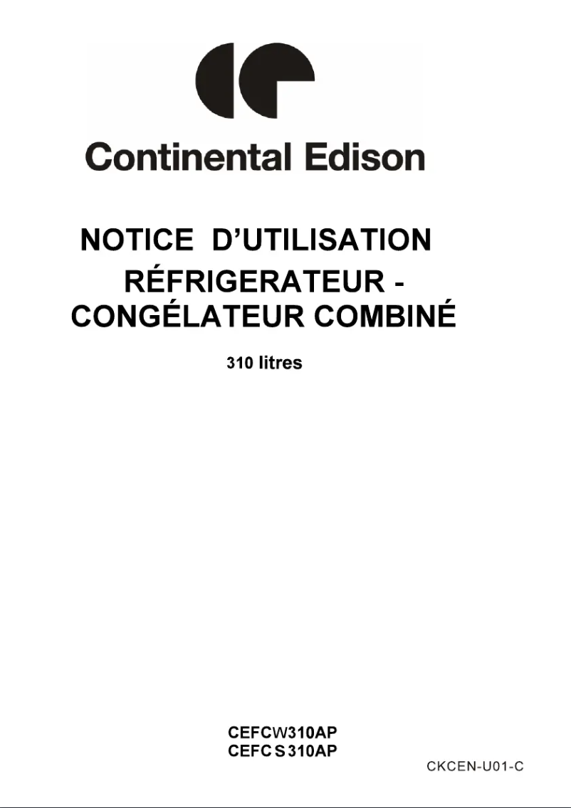 Page n°1 - Manuel utilisateur Continental Edison CEFCW310AP