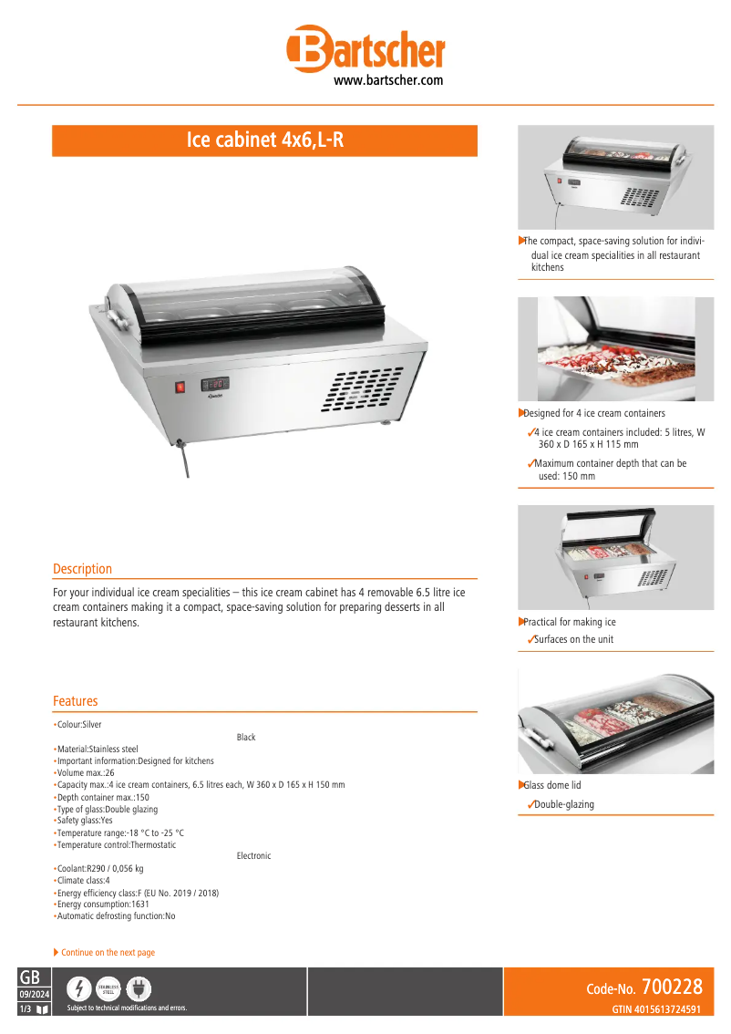 Page n°1 - Fiche technique Bartscher 700228