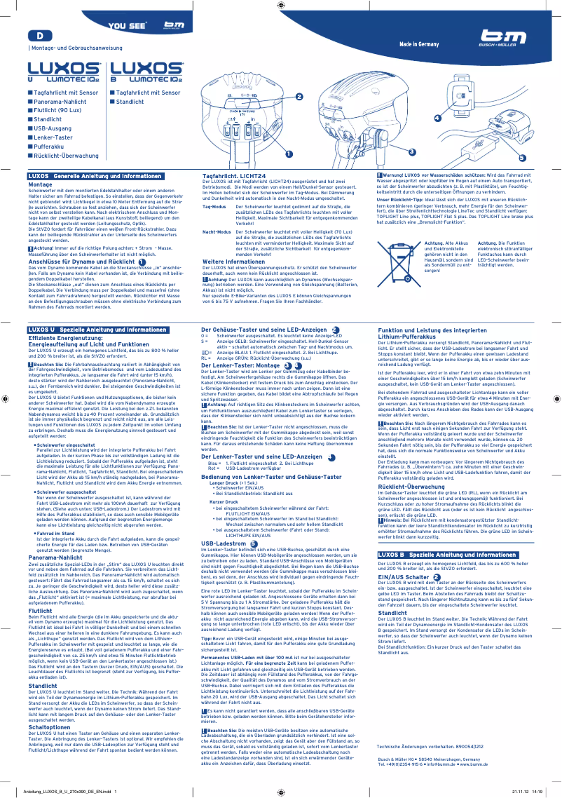 Page 1 de la notice Manuel utilisateur Busch + Müller Lumotec IQ2 Luxos