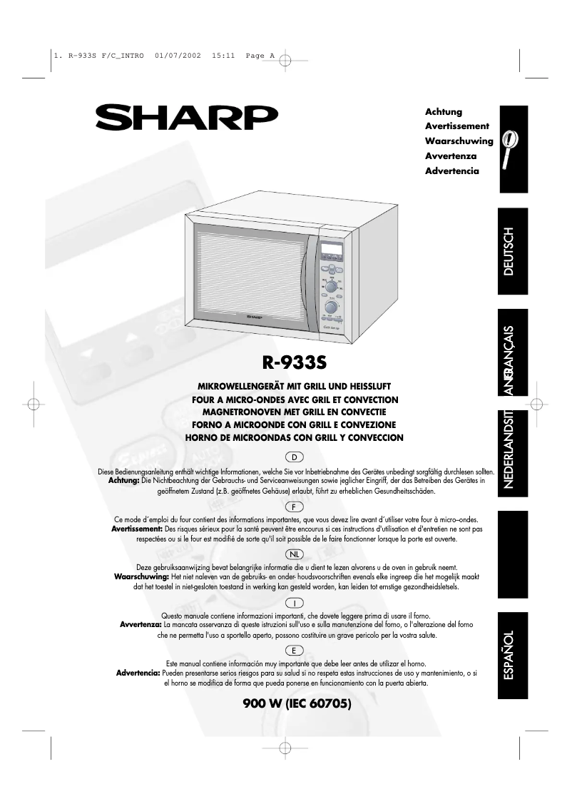 Page n°1 - Manuel utilisateur Sharp R-933S