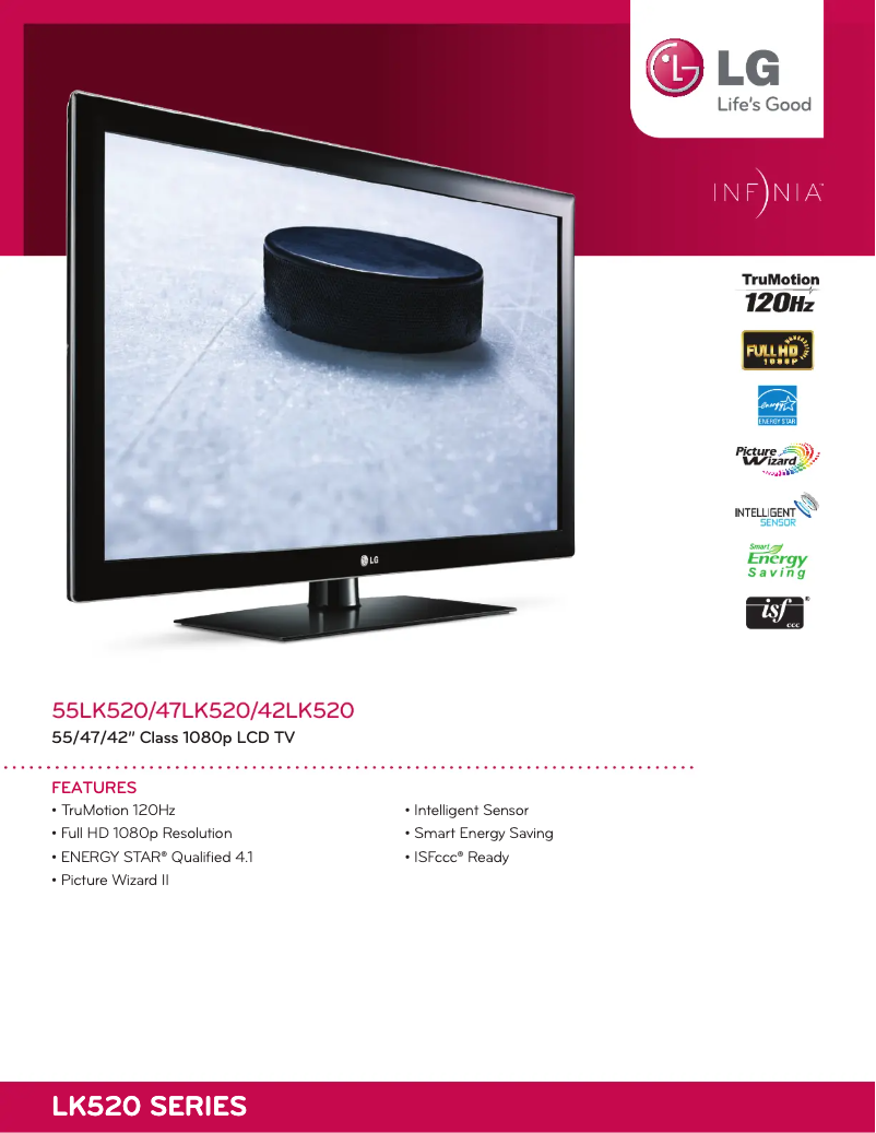 Página 1 del manual Ficha técnica LG 55LK520