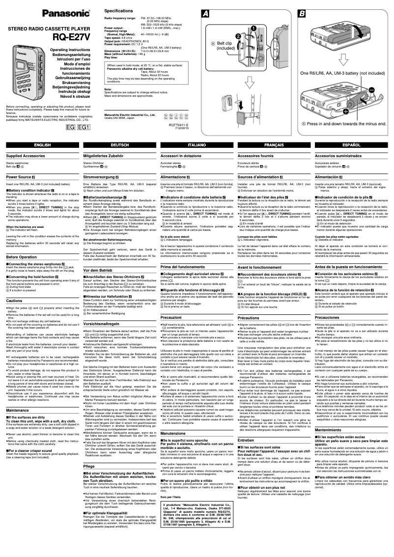 Page n°1 - Manuel utilisateur Panasonic RQ-E27V